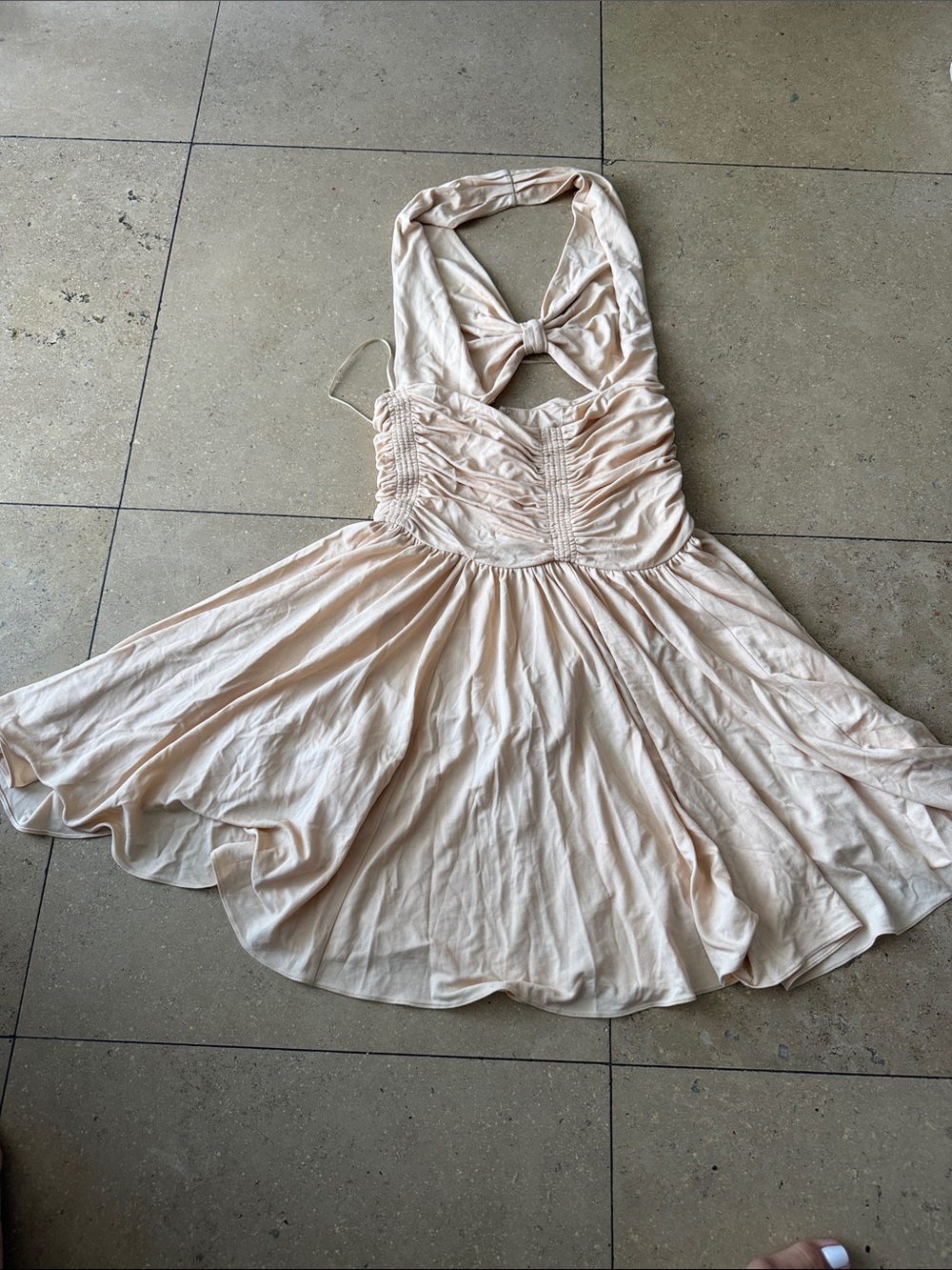 Michael Kors Collection Pale Blush Backless Halter Skater Dress